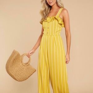 She+Sky Yellow Mustard Stripe Wide leg Jumpsuit Sz S Fall